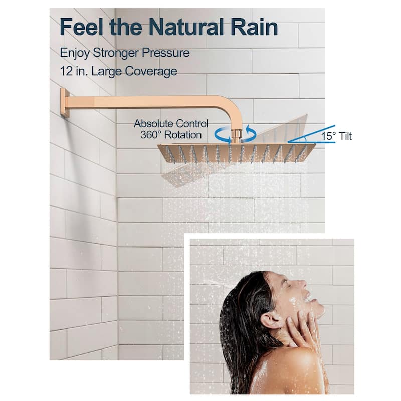 GRANDJOY 12" Wall Mounted Shower System Dual Shower Heads with 6 Body Jets