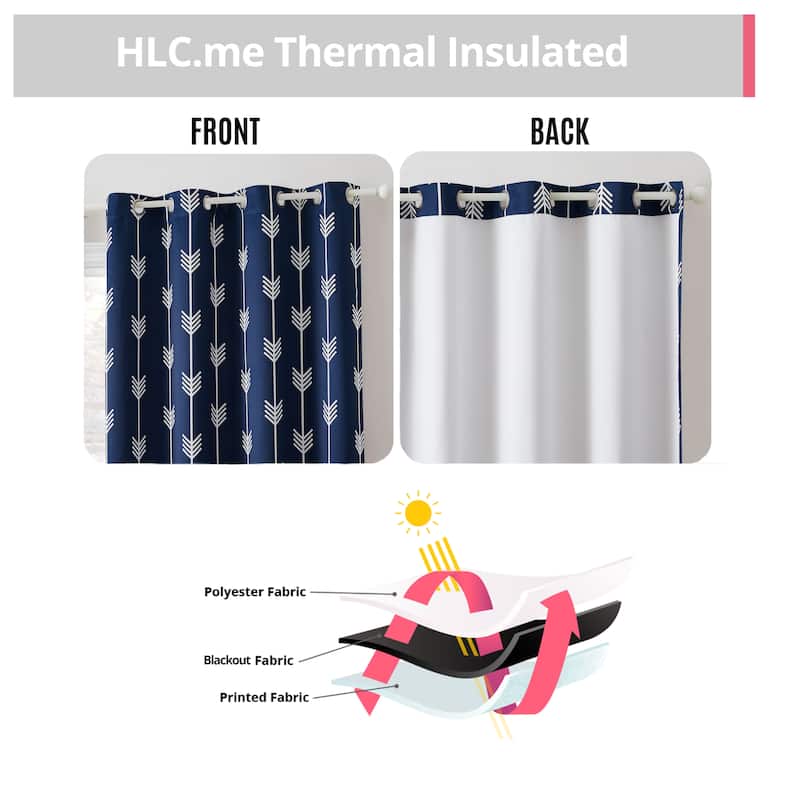 HLC.me Arrow Thermal Room Darkening Blackout Energy Efficient Window Curtain Grommet Panels - Set of 2
