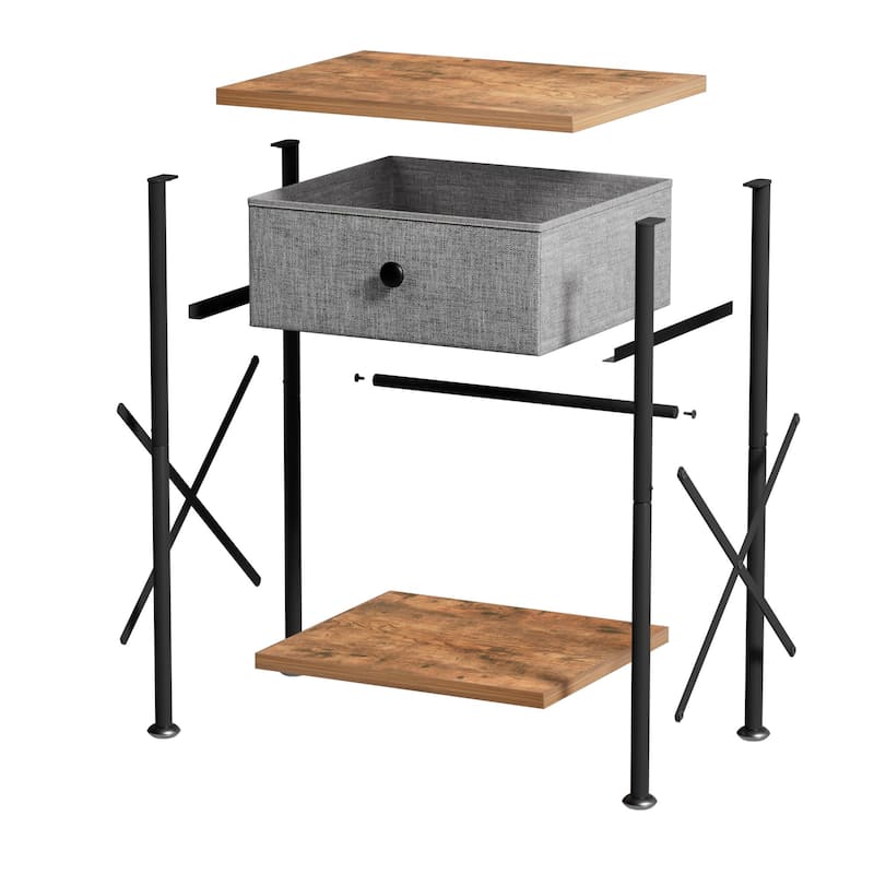 Javlergo X-Frame Nightstand with Removable Fabric Drawer 1 or 2-Pack Options Small Space Nightstand with Open Shelf for Bedroom