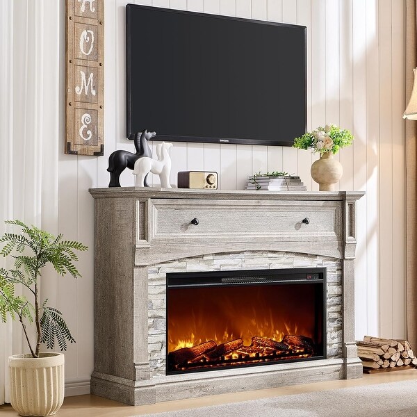 Farmhouse Fireplace TV Stand with Mantel Tall Entertainment Center On Sale Bed Bath Beyond 42430038