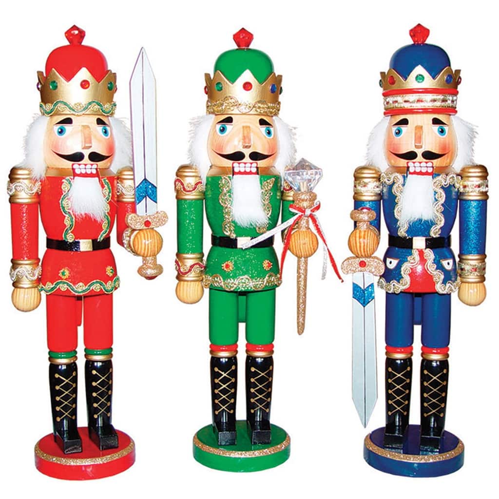 Set of 3 Red, Green and Blue Jeweled Kings Christmas Nutcrackers 14.25"