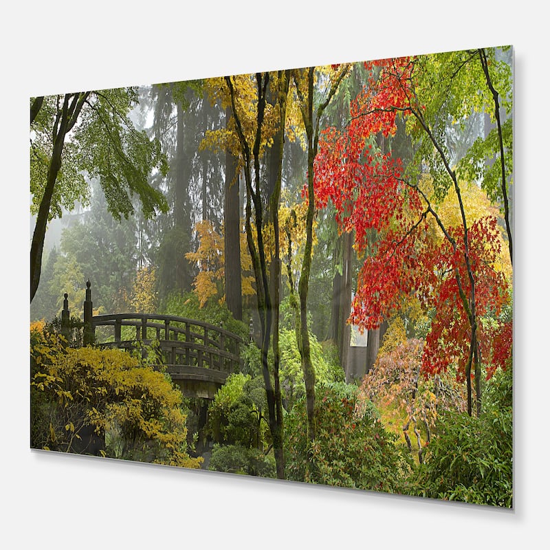 Designart 'Japanese Wooden Bridge in Fall' Photo Metal Wall Art