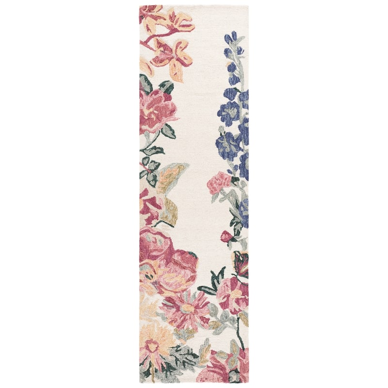 SAFAVIEH Handmade Jardin Felismina Floral Wool Rug - 2'3" x 8' Runner - Ivory/Pink