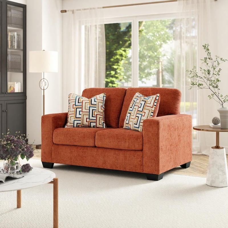 Roundhill Furniture Amoria Contemporary Plush Loveseat with Accent Pillows, Rust Terra Chenille Upholstery - N/A