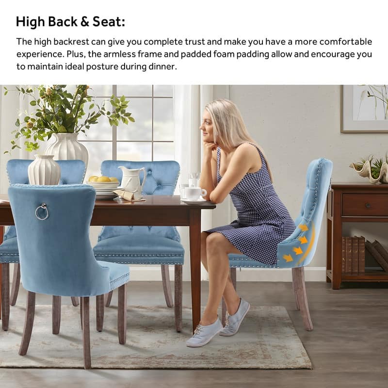 Solid Wood Velvet Upholstered Dining Chair Set of 2