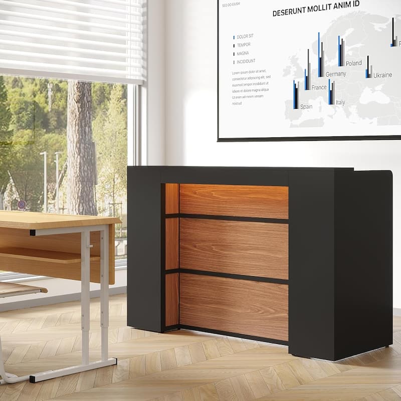 63-Inch Reception Counter with LED Lights, Lectern Podium/Checkout Desk for Office, Lobby, Salon, Retail, Classroom