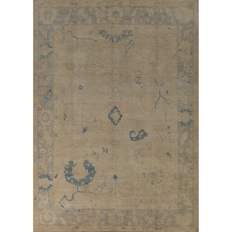 Hand Knotted Oriental 100% Wool Carpet Transitional All-Over Beige & Ivories Oushak Area Rug - 11' 9'' X 9' 0''