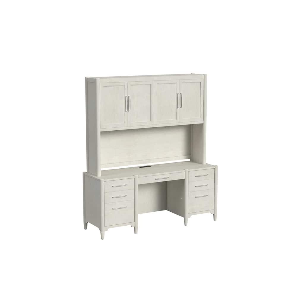 Modern Wood Desk with Hutch, Office Storage, Writing Table with Cabinet, Fully Assembled, White