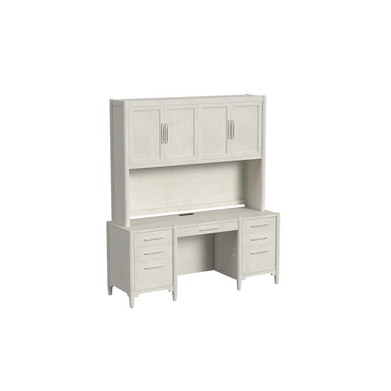 Modern Wood Desk with Hutch, Office Storage, Writing Table with Cabinet, Fully Assembled, White - White - 64.75w x 78.50h x 22.25d