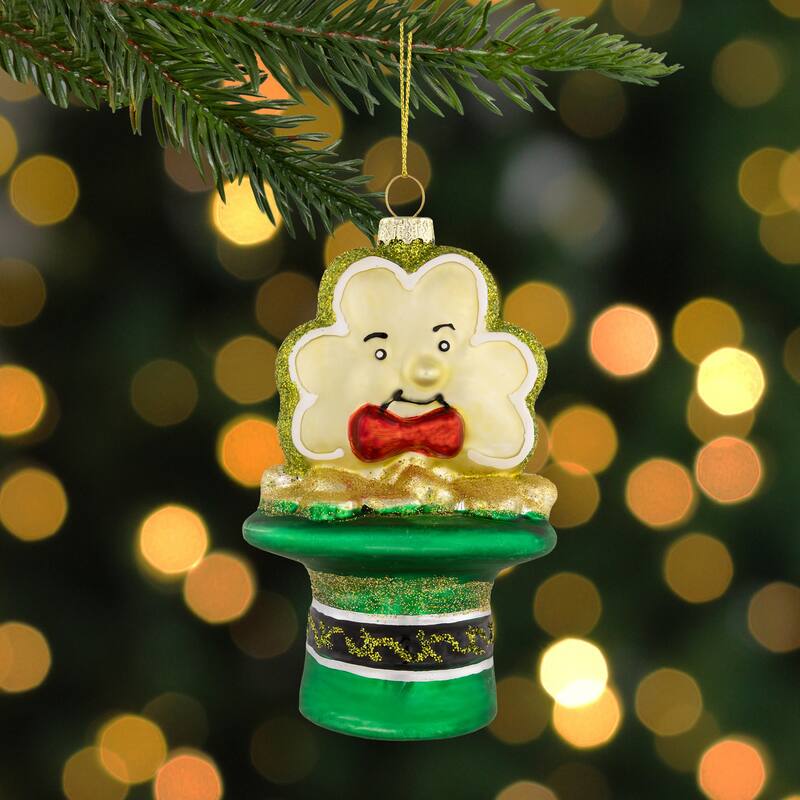 4.75" Shamrock and Leprechaun Hat Glass Christmas Ornament