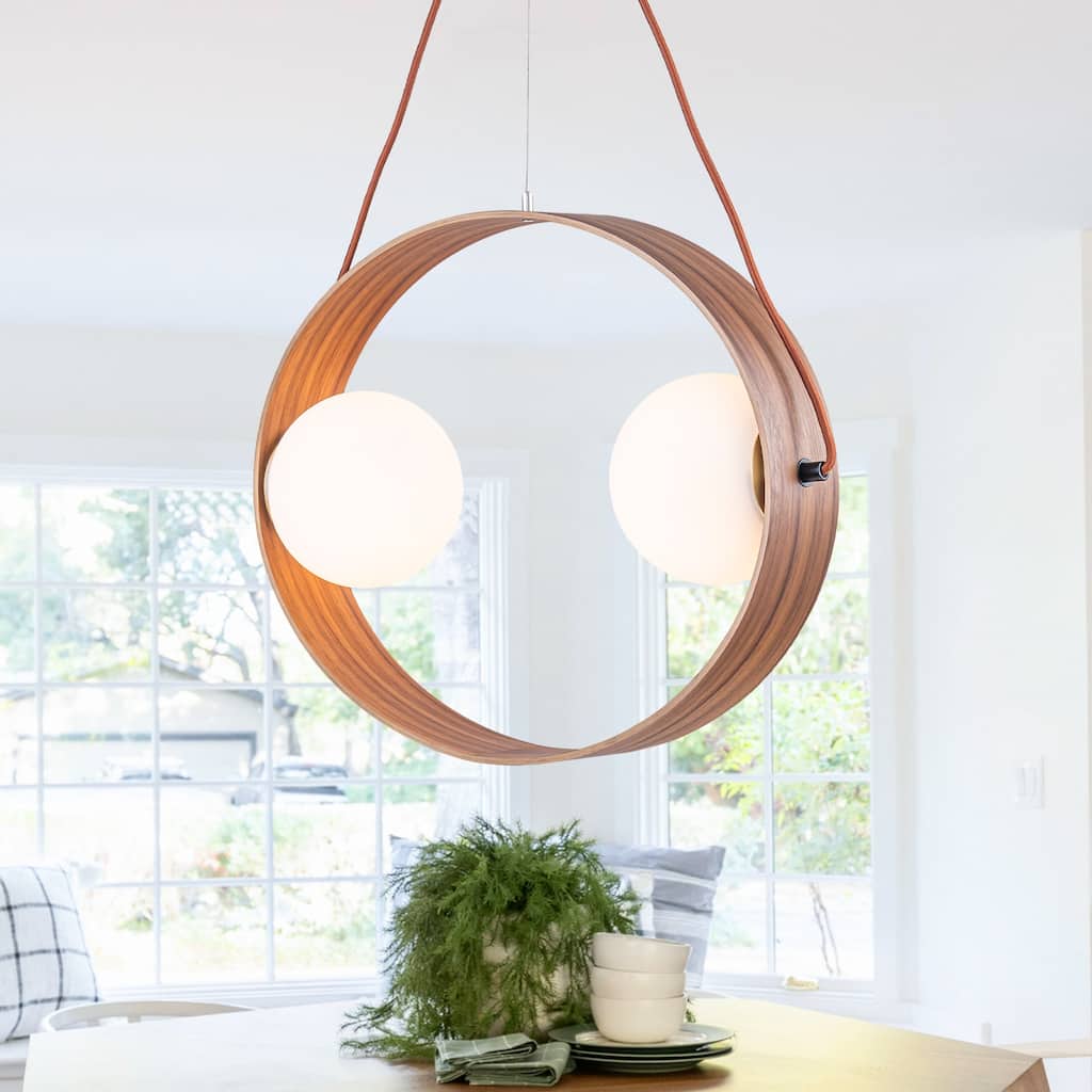 Modern 2-Light Wood Globe Pendant Light for Kitchen Island - Dia.20-in