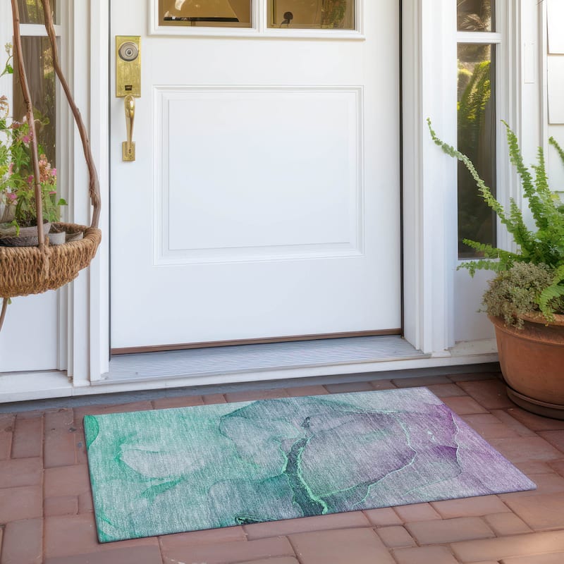 Machine Washable Indoor/ Outdoor Watercolor Chantille Rug