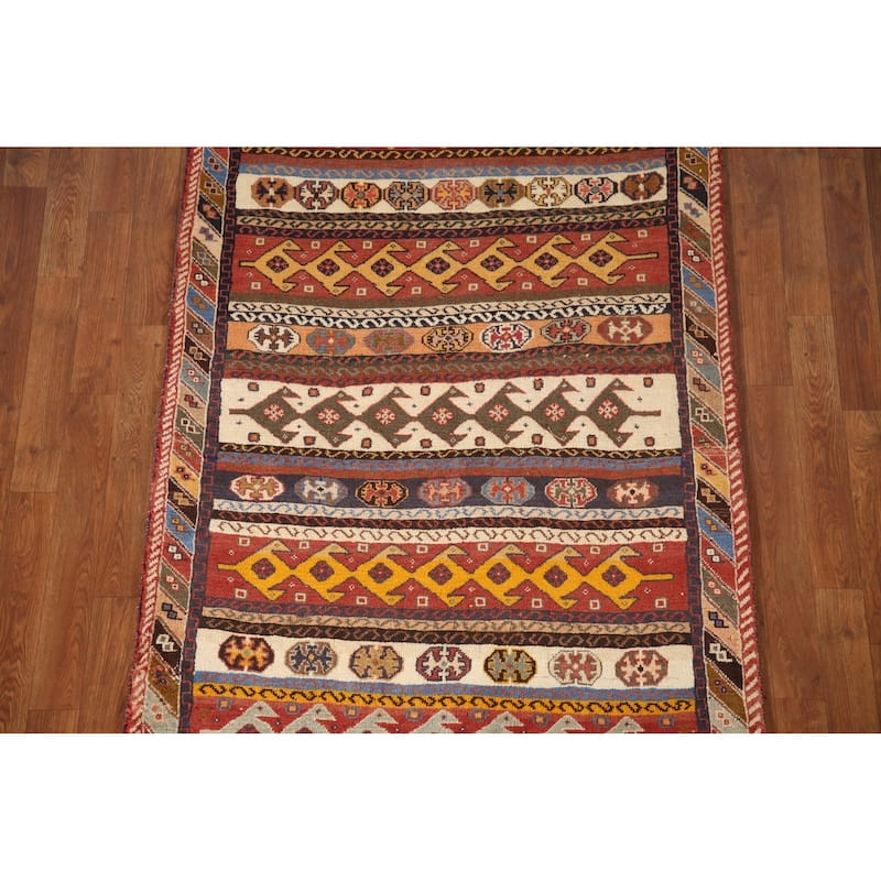 Tribal Shiraz Kashkoli Persian Vintage Area Rug Handmade Wool Carpet - 3'6"x 5'2"