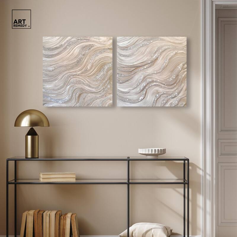 Silver Waves Set Canvas Set of 2 by Art Remedy, Gallery Wrapped