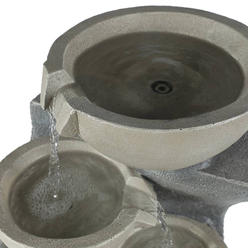 Modern Gray CementTiered Bowls Outdoor Fountain with Lights