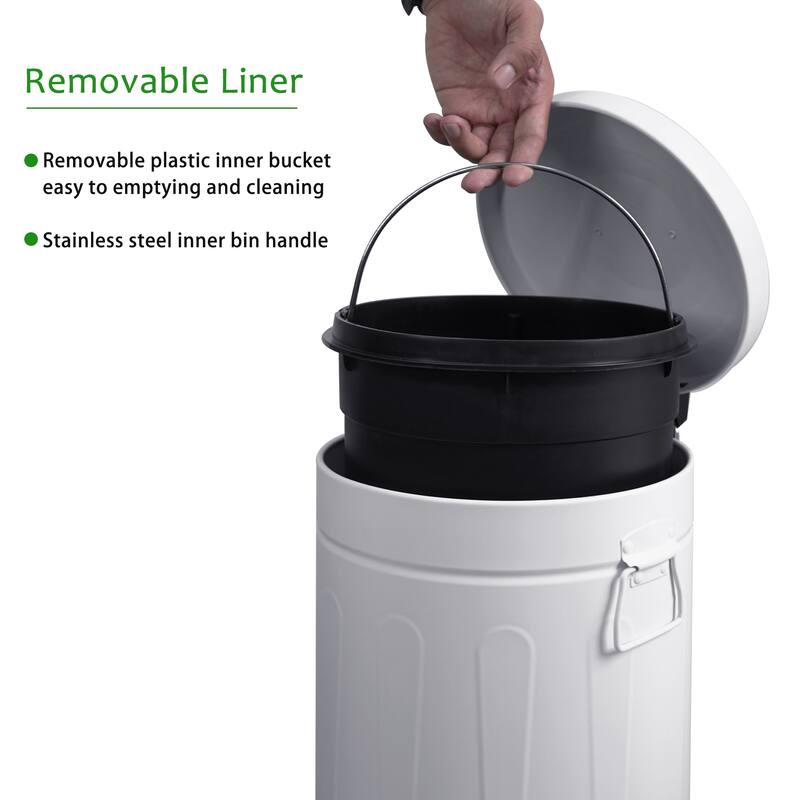 Innovaze 3.2 Gal./12-Liter and 0.8 Gal./3 Liter Old Time Style Round White Metal Step-on Trash Can Set