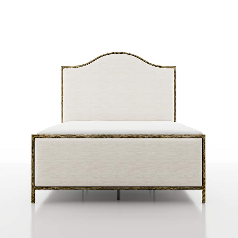 247 Shop At Home Lalia Modern Beige Upholstered Hammered Metal Camelback Bed