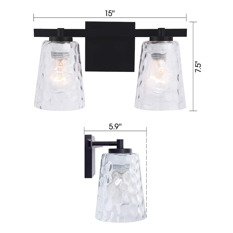 Modern Radiance 2-Light Black Vanity Light - 15"L x 5.9"W x 7.5"H