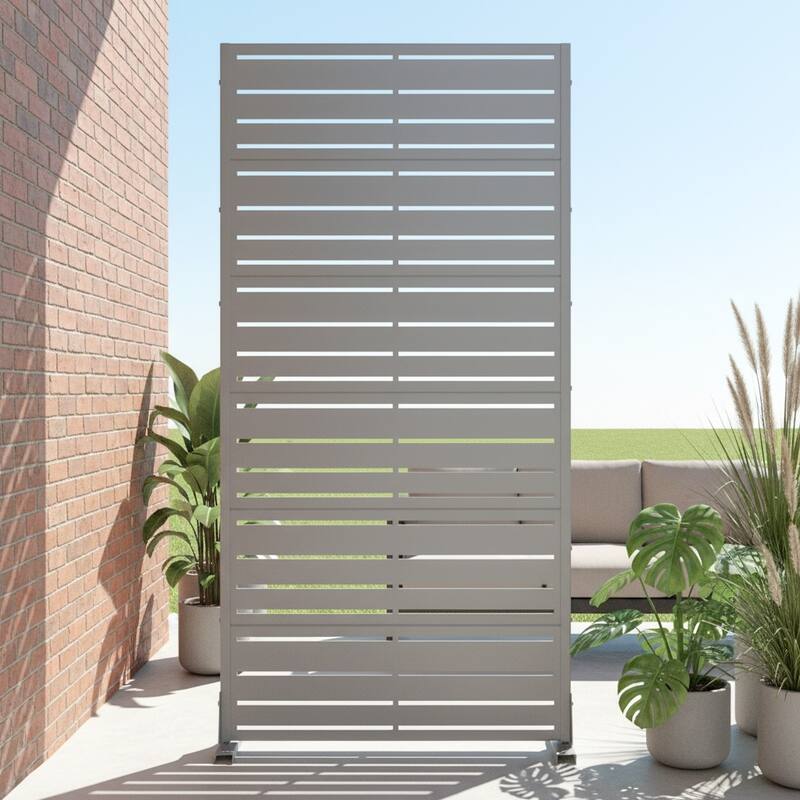 Outdoor Privacy Screen Metal Privacy Screen Panel Free Standing - Grey - 72"x35"