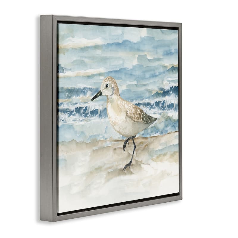 Stupell Balancing Sandpiper on Shore Framed Floater Canvas Wall Art Design By Nan