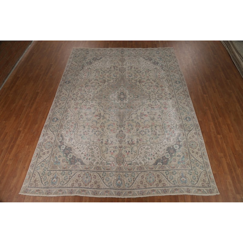 Floral Tabriz Persian Area Rug Oriental Hand-Knotted Wool Carpet - 9'3"x 12'4"