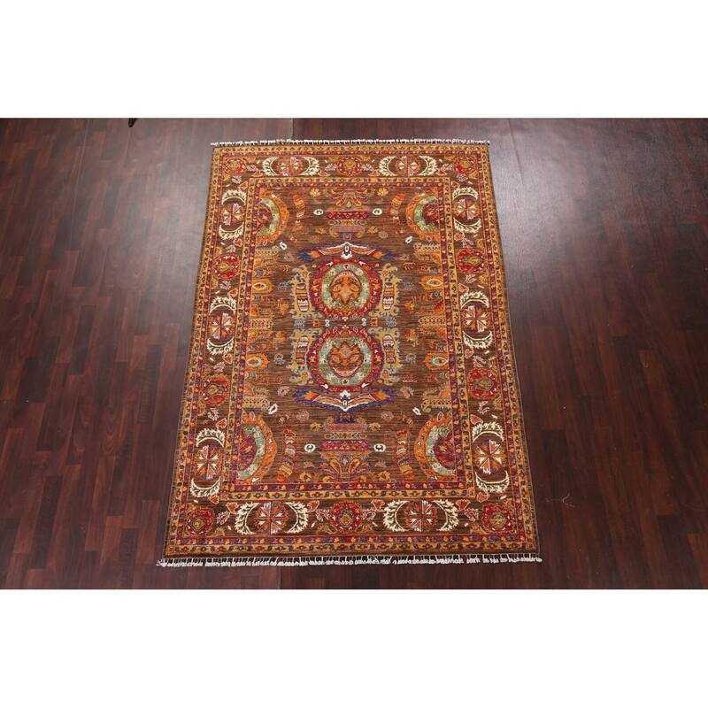 Geometric Vegetable Dye Ziegler Oriental Area Rug Handmade Wool Carpet - 6'0" x 8'9"