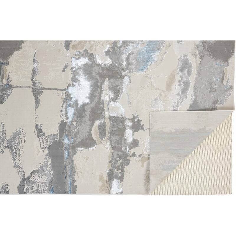 Aurelian Modern Metallic Marble Accent Rug, Beige/Teal//Gray