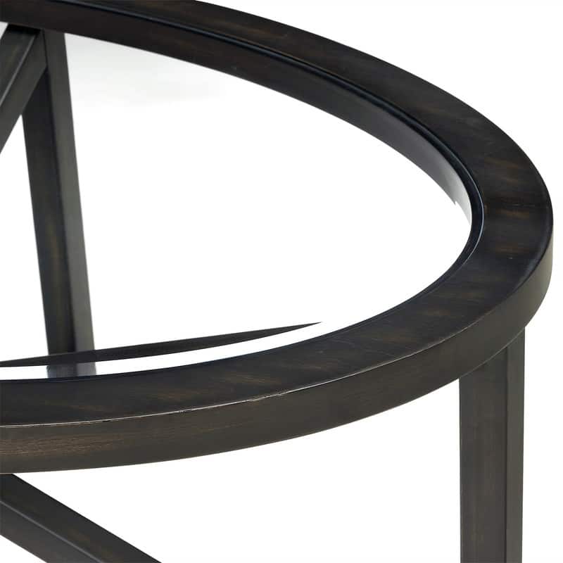 Modern Round Glass Coffee Table with Solid Wood Base, Tempered Glass Top for Living Room, Terrace, Study