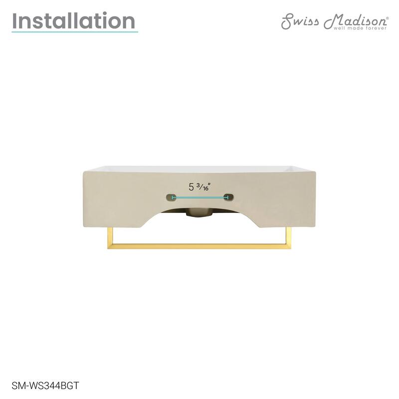 Reims 22" Wall-Mount Bathroom Sink With Brushed Gold Towel Bar - 22.05" x 12.4" 5.3"