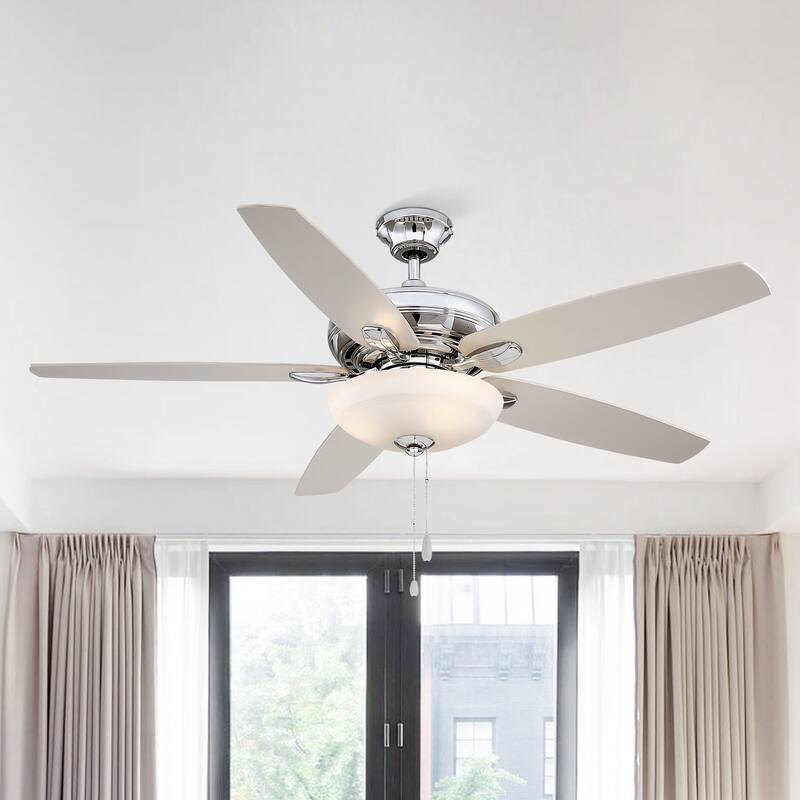 52-inch Brushed Nickel 5-Blade Ceiling Fan with Integrated LED and Pull Chain - 52 in. D x 52 in. W x 17 in. H