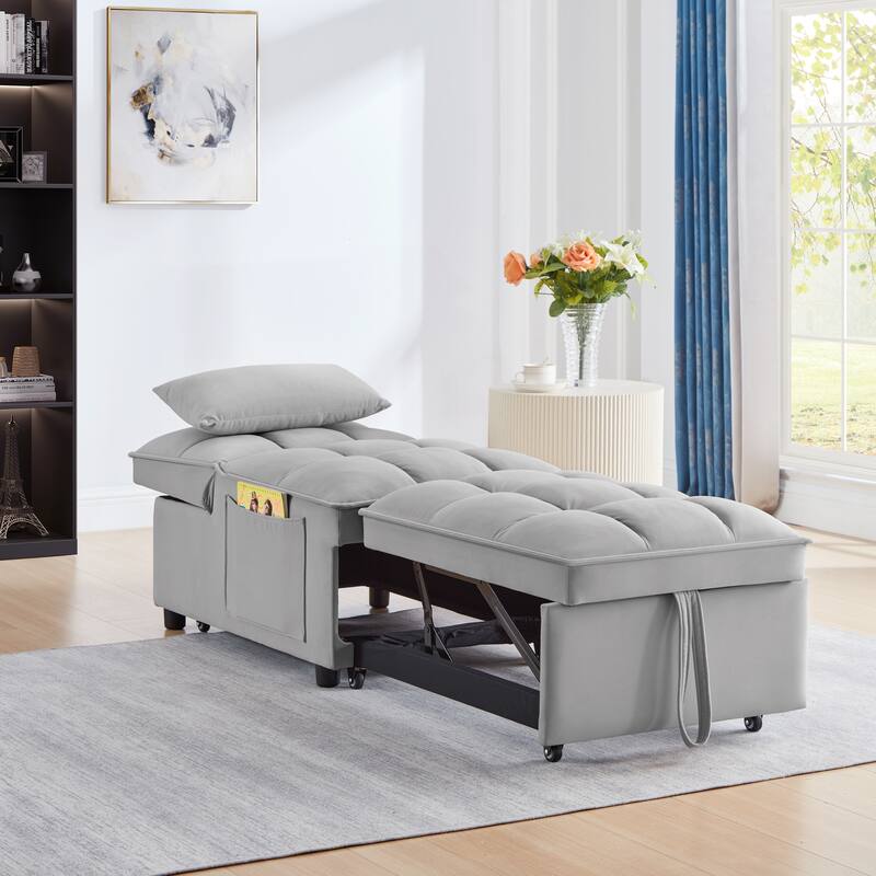 4 in1 Multi-Function Tufted Single Sofa Bed with Adjustable Backrest