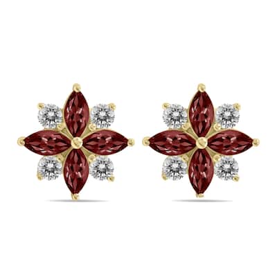 Marquee 1 Carat TW Garnet and Diamond Flower Earrings in 10K White Gold