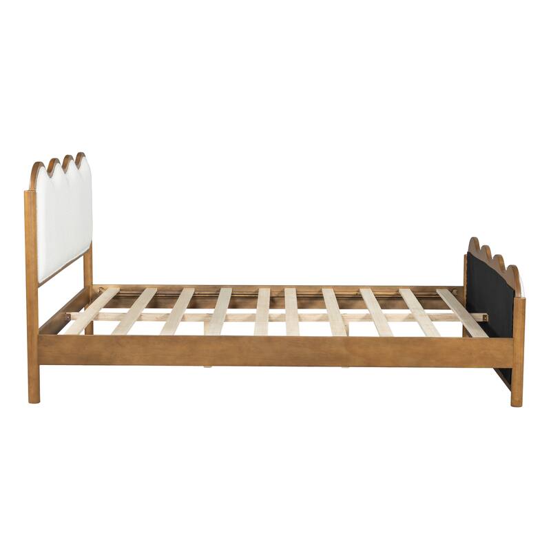 Christopher Knight Home - Modern Upholstered Boucle Bed Frame with Wooden Legs with Wavy Curved Headboard