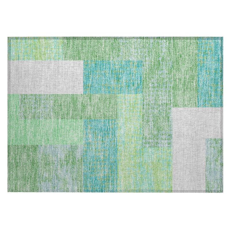 Machine Washable Indoor/ Outdoor Modern Blocks Chantille Rug
