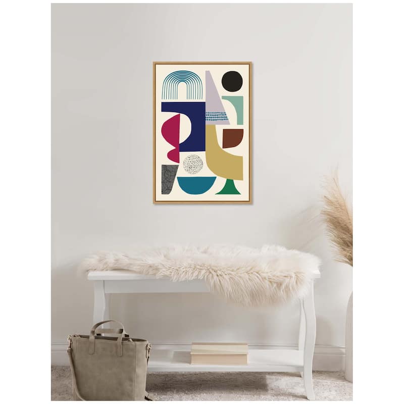 Kate and Laurel Sylvie MCM Retro Abstract Pattern Rainbow Framed Canvas by Rachel Lee