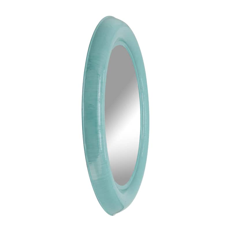 36" Mounted Round Metal Wall Mirror Contemporary Turquoise Teal Blue Circle Hanging Mirror for Bedroom, Bathroom, Home