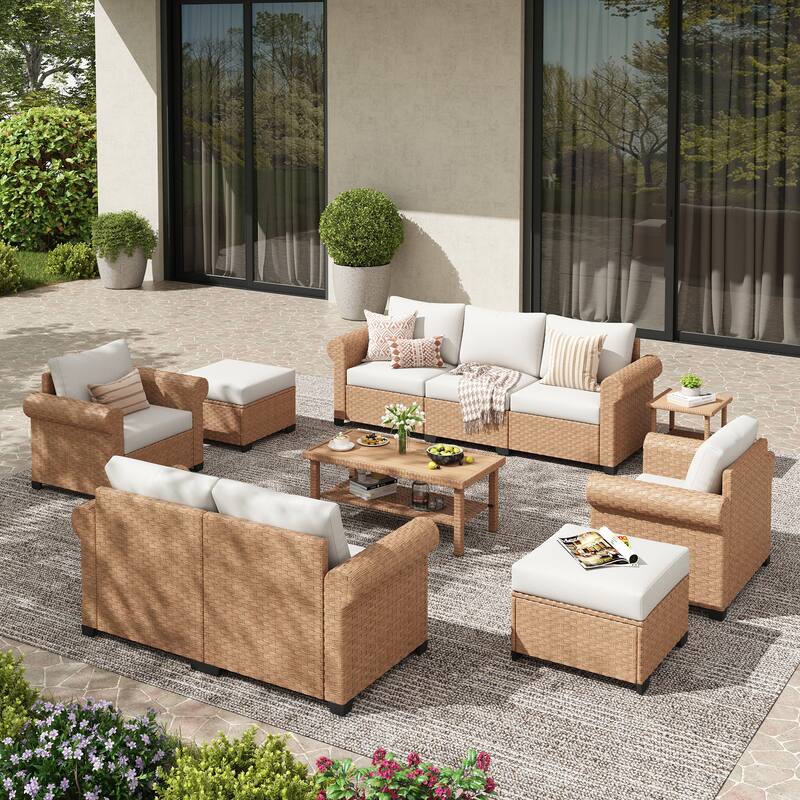 Outdoor 8-Piece Garden Patio Sofa Set With Table