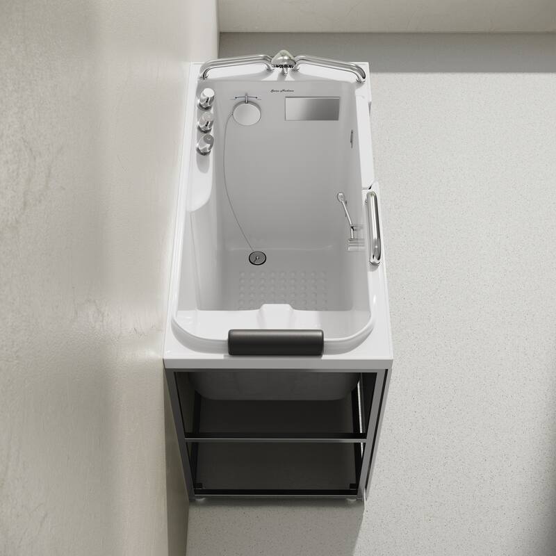Auvergne 53" X 27" Ada Right Drain Walk-In Soaking Bathtub In White with Faucet Set, Drain, Grab Bars, Pillow - 53