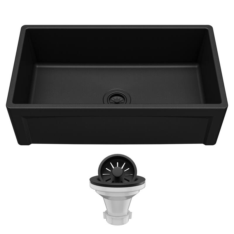 Karran FCP33SB 33" Single Bowl Panel Front Farmhouse Fireclay Kitchen Sink with Reversible Apron Front - Matte Black
