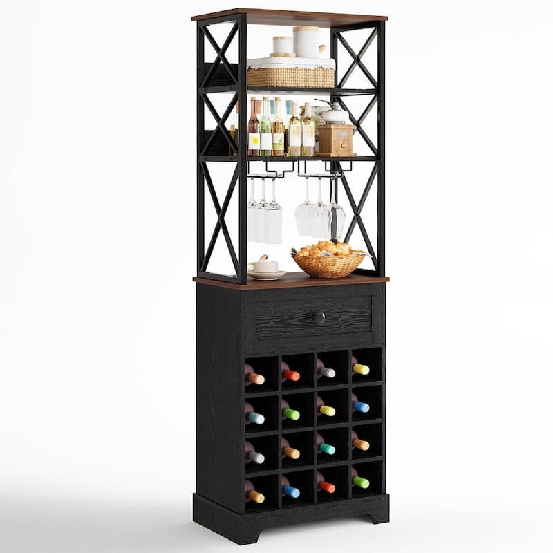 Metal MDF Wine Rack Cabinet with Drawer and Shelves - 65'' H X 13'' D x 21.3" W