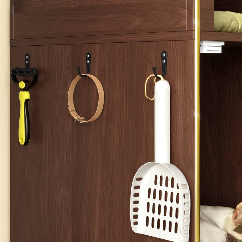 2-in-1 Cat Litter Box Enclosure & Condo Cat Bed - Two-Level Shelter Furniture for 2 Cats, Espresso