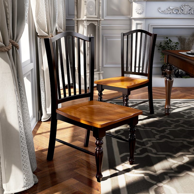 Levole Farmhouse Black Slatted Wood Dining Chairs (Set of 2) by Furniture of America