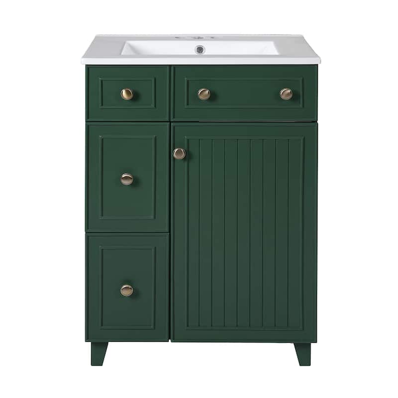 24" Gray Bathroom Vanity Cabinet with Ceramic Sink