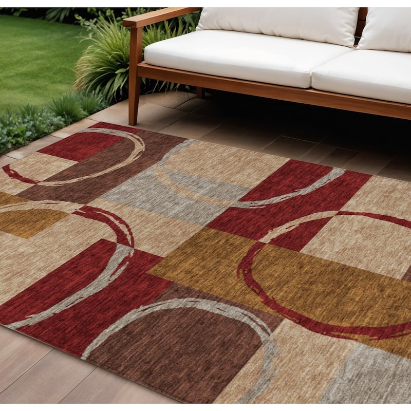 HomeRoots Geometric Modern Rectangle Outdoor Rug - 9' X 12'