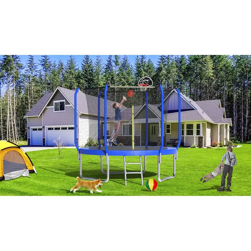 Trampoline with Basketball Hoop, Outdoor Trampoline with Enclosure Net