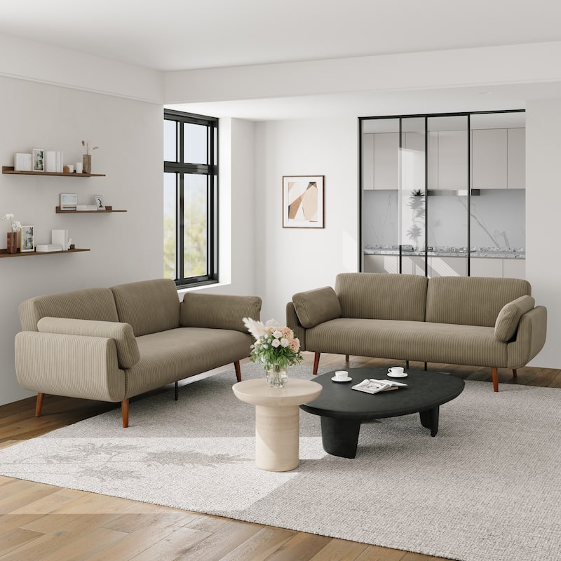 2 Set 73.5" W Upholstered Convertible Sleeper Sofa Bed with Pillows - Khaki
