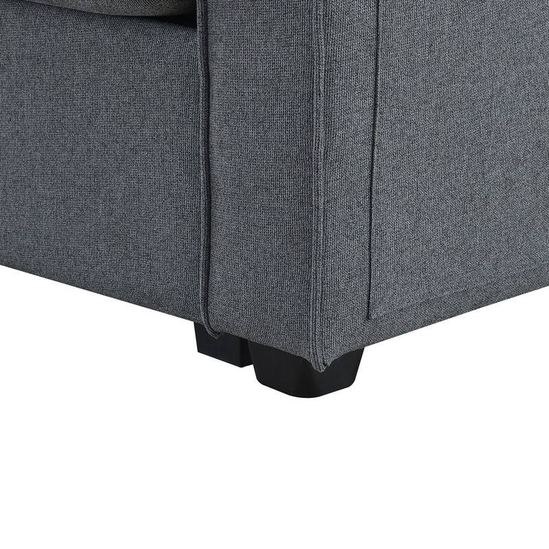 114.2" Modern Linen Fabric Sectional Sofa with Central Console, 2 Cupholders and Charging Station,4 Pillows