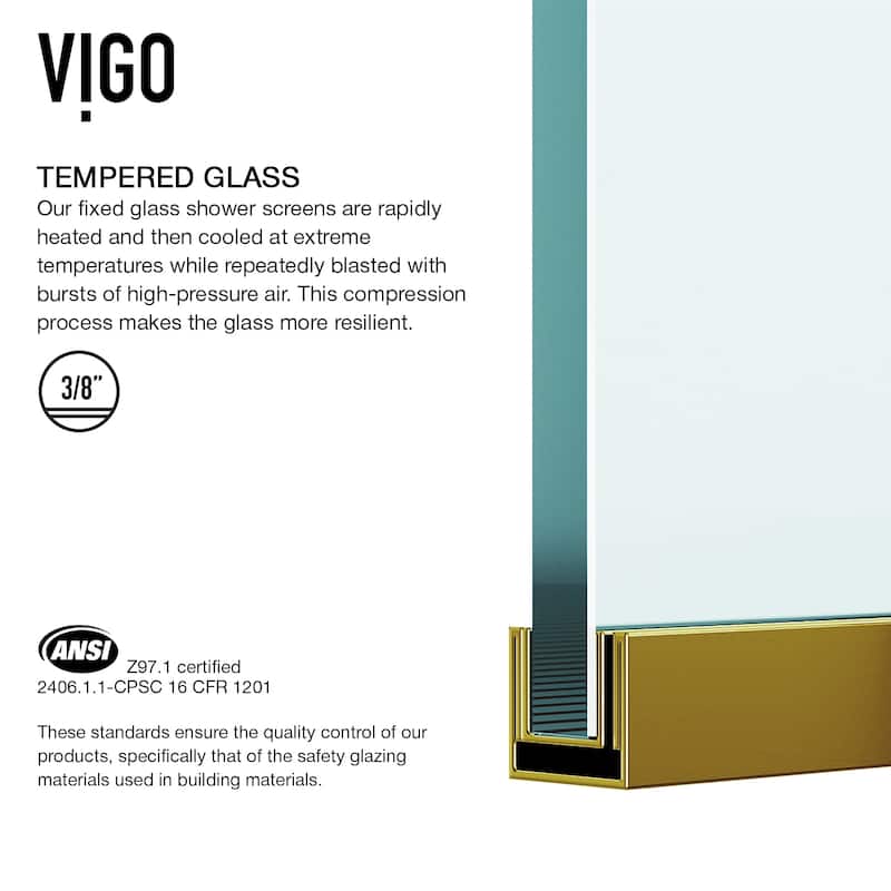 VIGO Zenith 34" W x 74" H Frameless Fixed Shower Screen in Matte Brushed Gold