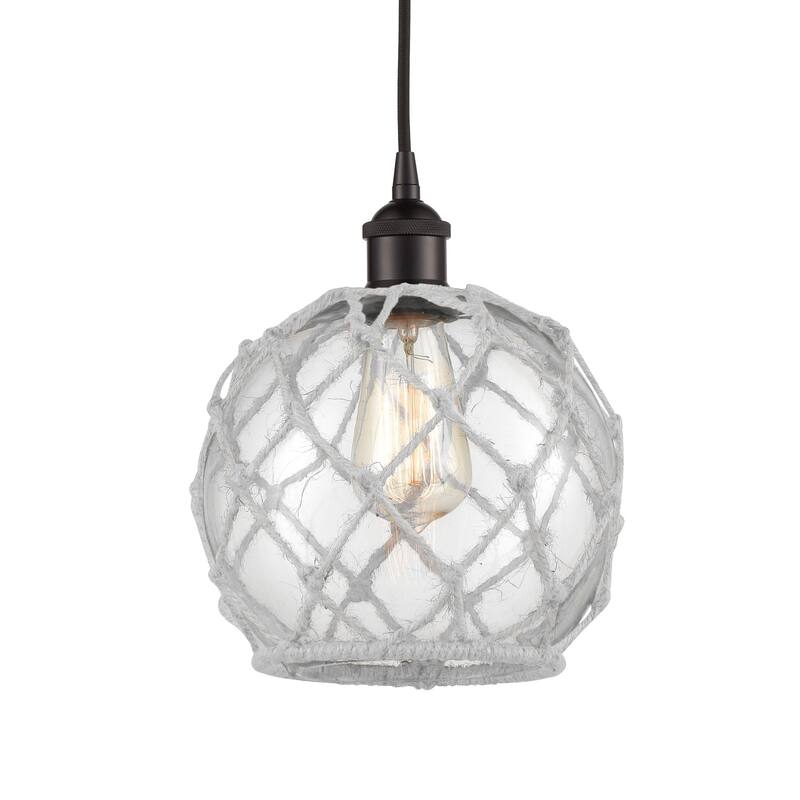 Innovations Lighting 616-1P-11-8 Farmhouse Pendant Farmhouse 8" Wide - Oil Rubbed Bronze / Clear Glass / White Rope