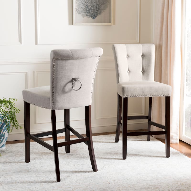 SAFAVIEH Rosalba 30-inch Bar Stool (Set of 2) - 20" x 26.5" x 44.5" - 20" x 26.5" x 44.5" - 20Wx27Dx45H - Light Grey/Chrome Nh+Ring/Espresso Leg